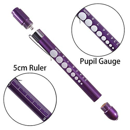 Aokin Medical Pen Light for Nurse Doctor, Reusable LED Medical Penlight Flashlight with Pupil Gauge and Ruler, White Light, Purple - color: Purple