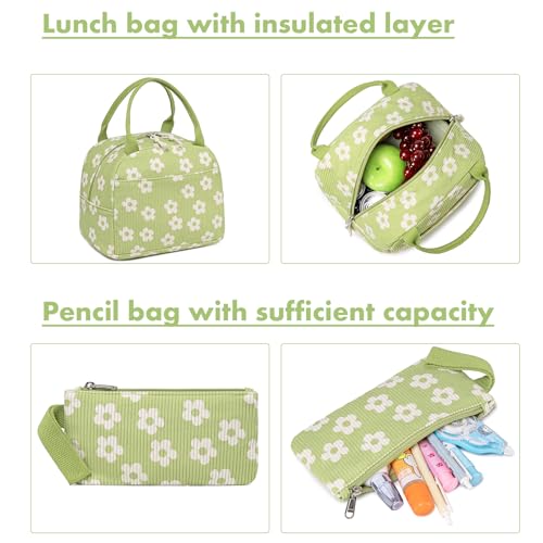 Bluboon School Backpack Set Girls Womens Laptop Bookbag Casual Daypack Fits 15 inch Laptop with Lunch Tote Bag and Pencil Bag - color: Beige Small Flower 95