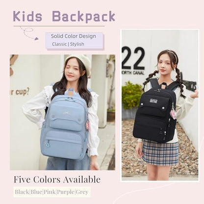 School Backpack for Teens Girls Solid Color, Multi-pocket School Bag Girls Backpack for Kids - color: B-purple