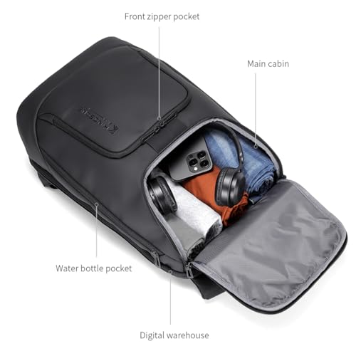Kingsons Travel Backpack for Men, 19L Black Business Backpack with 15.6 Inch Laptop Compartment, Waterproof Polyester College Bookbag, Luggage Sleeve for Travel & Work - color: Ks24001-1