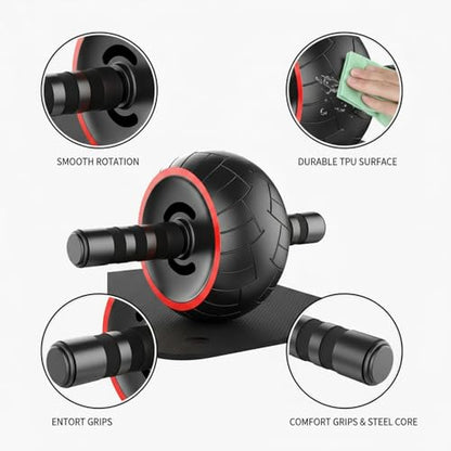Ab Wheel Roller with Kneeling Pad, Non-Rebound TPU Exercise Wheel for Core Strength, Stable Steel Axle Home Fitness Trainer