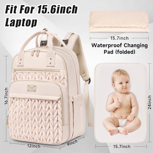 Tealari Diaper Bag Backpack,Stylish Baby Diaper Bag,Waterproof Travel Diaper Backpacks Baby Bags with Changing Pad,Stroller Straps,Insulated Pockets (Beige) - color: Beige
