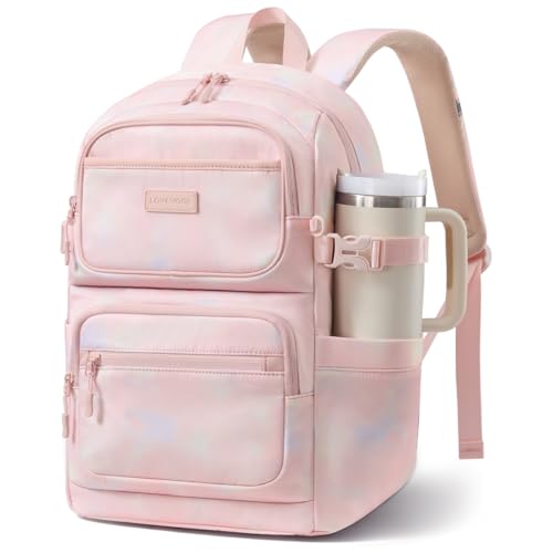 LOVEVOOK School Backpack for Teen Girls & College Students, Large Capacity Laptop Backpack with Water Bottle Holder, Lightweight Bookbag for School, Travel & Everyday Use, Pink Tie-Dye - color: Pink Tie-dye, size: 15.6 inch