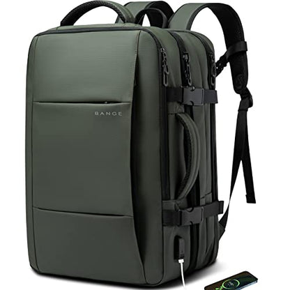 BANGE Expandable Travel Backpack,35LCarry on Backpack for Women Men Airline Approved Gym Backpack Waterproof Business Laptop Daypack… - color: Green, size: 35L(expansion)
