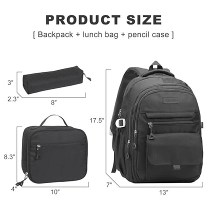 Phaoullzon Teen Girls School Backpack with Lunch Box for Boys, College Aesthetic Laptop Bookbag for Women,Black - color: Black