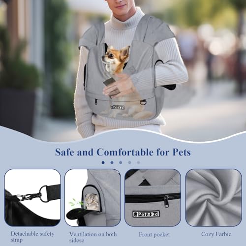 Petskd Dog Carrier Sling for Small Pet 7-15 LBS, Hands Free Front Facing Cat Sling Chest Carrier with Bottom Mat and Adjustable Strap for Pets Anti-Anxiety, Walk, Vet