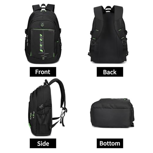 goldwheat School Backpack For Teen Boys, Lightweight Water-Resistant Boys Bookbag With Computer Compartment Fits 15.6" Laptop - color: Black-green