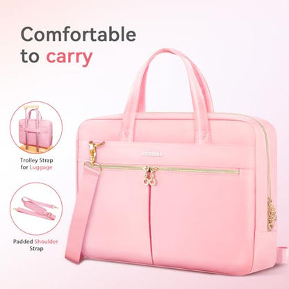 Ferkurn Laptop Bag Case Women Men Computer Bag Compatible with MacBook/HP/LG/Dell, Shoulder Strap Slim Carrying Messenger Briefcase, Pink, 17-17.3 Inch - color: Pink, size: 17-17.3 inch