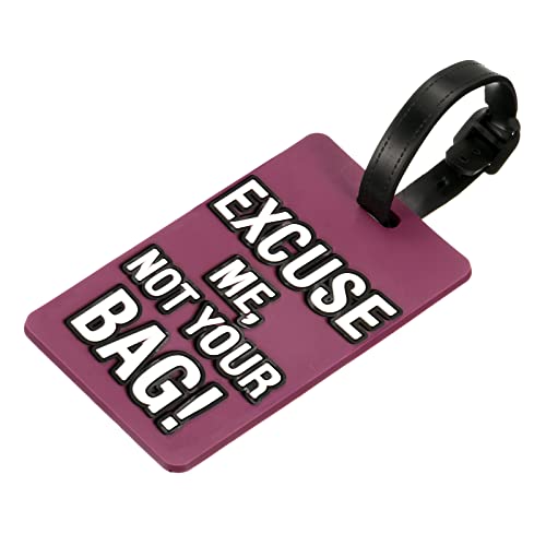 MECCANIXITY Luggage Tag, PVC Identifier Card Holder Label, Excuse Me, Not Your Bag Pattern Travel Bag Tag with Adjustable Strap for Baggage Suitcase, Purple - color: Purple