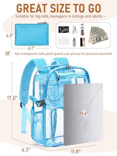 Clear Backpack Heavy Duty for Women Men Boys Girls, Large Clear Bookbag See Through Backpack for School College - color: 13-8#light+pouch-no Reflective Strips