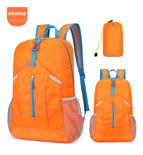 levayhill 25L Foldable Hiking Backpack,Small Packable Daypack, Orange | Lightweight Collapsible Bag,Water Repellent Travel Basic-Daypack,Men Women Camping Cycling Rucksack Outdoor Back Pack - color: Orange