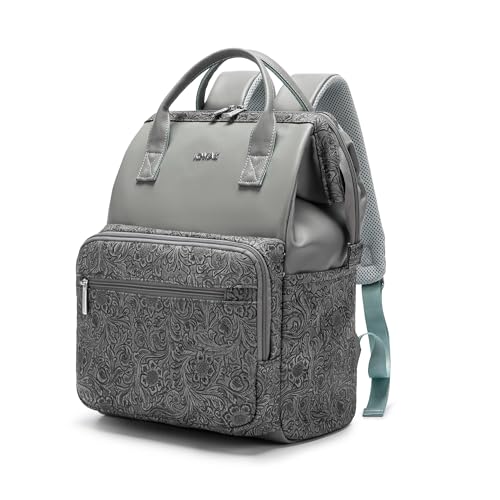 Kinmac Wide Open Style Laptop Backpack for Laptop Up to 15.6 Inch Men Women Travel Outdoor Backpack (Paisley Grey PU) - color: Paisley Grey Pu