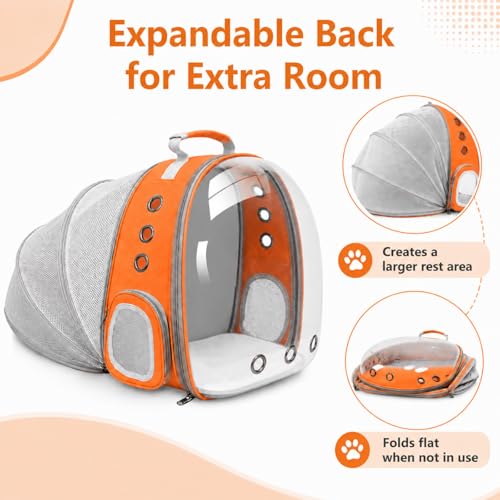 Expandable Cat Carrier Backpack with Bubble Window, Orange - color: Orange