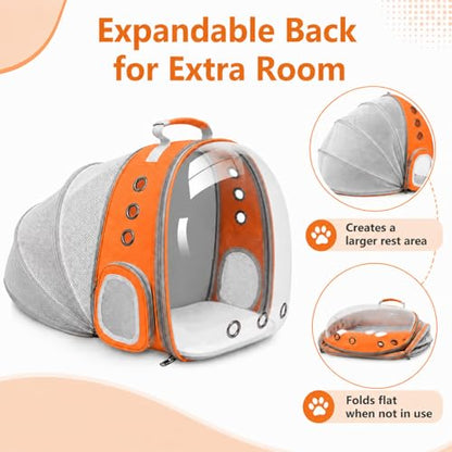 Expandable Cat Carrier Backpack with Bubble Window, Orange - color: Orange