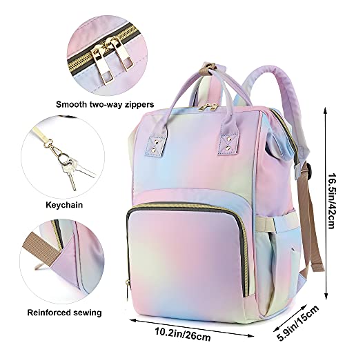 Rainbow Diaper Bag Backpack for Baby Girls, Mom Waterproof Large Nappy Bags for Women (Pink) - color: Pink