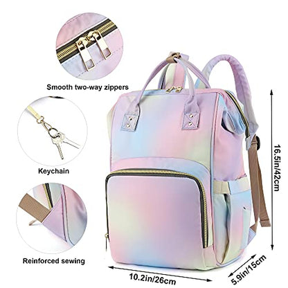 Rainbow Diaper Bag Backpack for Baby Girls, Mom Waterproof Large Nappy Bags for Women (Pink) - color: Pink