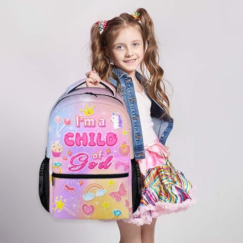 School Backpack Christian Backpacks for Girls Kids Toddler, Lightweight I am a Child of God Bookbag for Kindergarten Elementary Middle - color: Pink