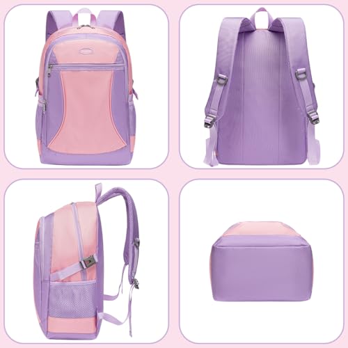Girls Backpack for Kids Back to School Bag Pink Purple Bookbag Big Child Children Book Bag Ages 8-10 10-12 Years Old Large Gifts Tween Middle High Schoolbag Back to School with Laptop Compartment 18" - color: Purplepink