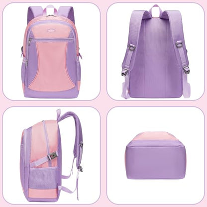 Girls Backpack for Kids Back to School Bag Pink Purple Bookbag Big Child Children Book Bag Ages 8-10 10-12 Years Old Large Gifts Tween Middle High Schoolbag Back to School with Laptop Compartment 18" - color: Purplepink