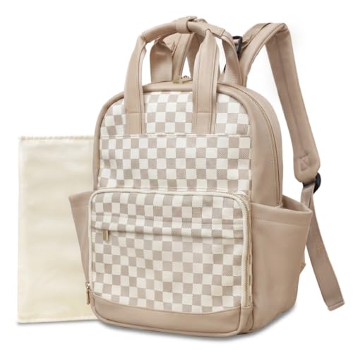 miss fong Small Diaper Bag - Baby Diaper Bag Backpack Checkered Diaper Bag with Changing Pad Baby Backpack for Travel Daycare Mommy Diaper Backpack Pañaleras Para Bebe for Mom & Dad-White&Beige - color: Beige&honey
