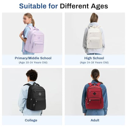 Sisipoet School Backpack for Girls, Lightweight Kids Bookbag for Boys Classic College Backpack for Teen Men Women with Luggage Strap, Age 8-18 Years Old, Black - color: Black