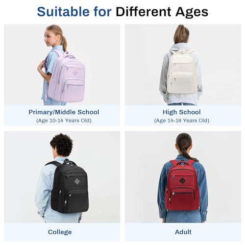 Sisipoet School Backpack for Girls, Lightweight Kids Bookbag Classic College Backpack for Teen Women with Luggage Strap, Age 8-18 Years Old, Purple - color: Purple
