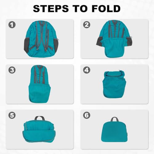 HOLYLUCK 20L lightweight packable Hiking Daypack Foldable Backpack for Men Women Small Travel Outdoor Foldable Shoulder Bag - color: Teal