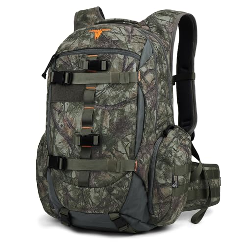 Mardingtop 40L Camo Hunting Backpack for Bow Rifle Gun，Large Capacity Tactical Hunting Day Pack with Rain Cover for Hunting Camping Hiking - color: Forest Camo, size: 40L