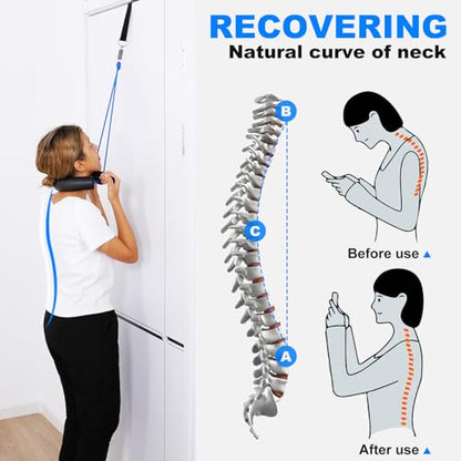 Cervical Neck Traction Device Over Door Home Use for Neck Pain Relief, Portable Neck Stretcher Strap for Spinal Decompression or Physical Therapy, Restore Natural Curve of Neck