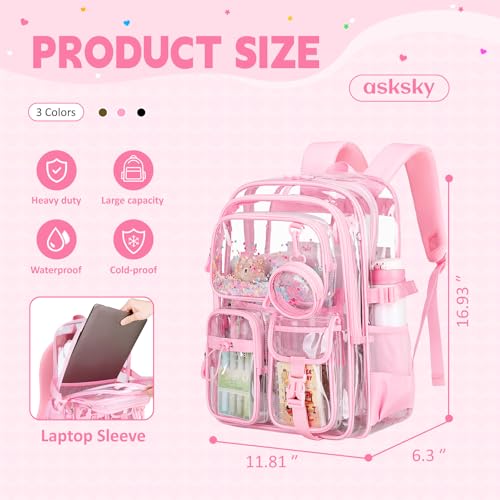 Clear Backpack for Girls School Clear Bookbag Stadium Events Heavy Duty Transparent Back Pack, Pink - color: Pink