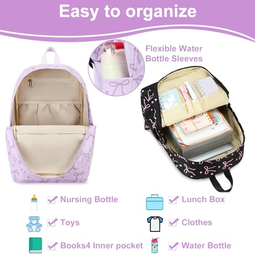 LOIDOU Girls Backpack for Kids Cute School Bookbag - color: Purple-1, size: L-17"