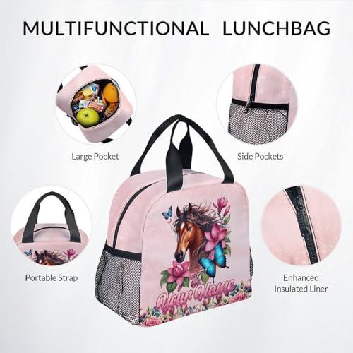 Mercuryelf Personalized Girls Backpack Horse 3PCS Kids Backpack Set with Lunch Bag & Pencil Case, 17 Inch School Bookbag for Elementary Kindergarten - color: Yellow