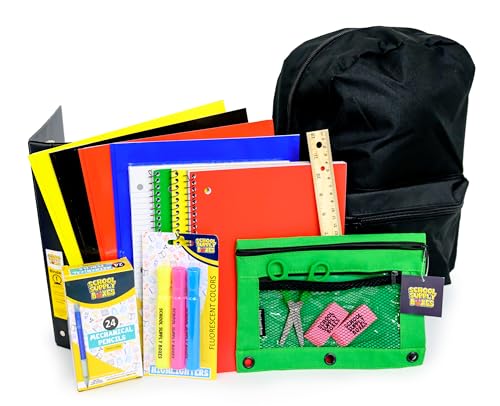School Supply Boxes | 17" (Black or Clear) Backpack Bundle for (Elementary, Intermediate, or High School) (High School, Black) - color: Black, style: High School