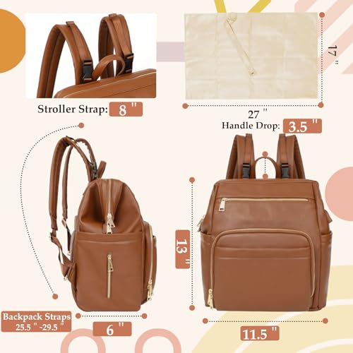 Omanmoli Diaper Bag Backpack Leather Large Baby Diaper Bag Essentials With 18 Organizing Pockets,6 Insulated Pockets,USB Charging Port,Stroller Straps,Changing Pad (Brown) - color: Brown
