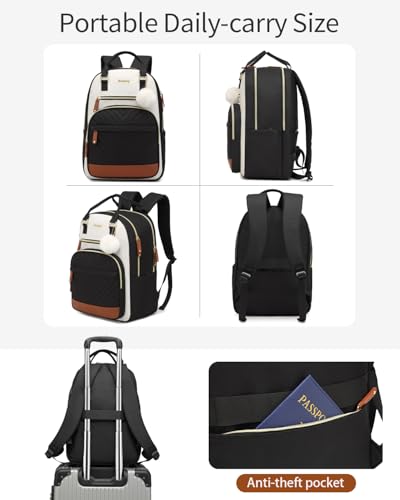 Laptop Backpack for Women, Bookbag for Teacher Work College Back Pack with Charging Hole High School Backpack for Teen Girls Water Resistant, BeigeBlack Brown