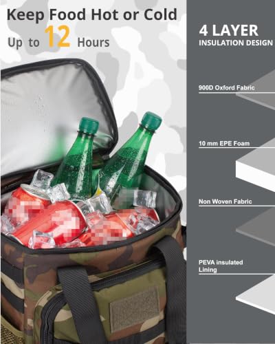 Tactical Backpack Cooler,25L Lunch Ice Chest with Handle for Men Adult Work - color: Camo Green