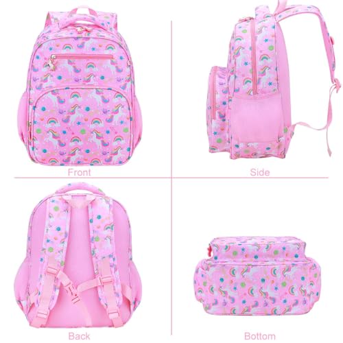 RHCPFOVR Kids Backpack for Girls - Girls Backpack 3-8 Ages Unicorn for Kids 15 Inch School Bookbag for Kindergarten Elementary School Bookbag for Girl 1st 2nd Grade - style: Pink Starry Unicorns