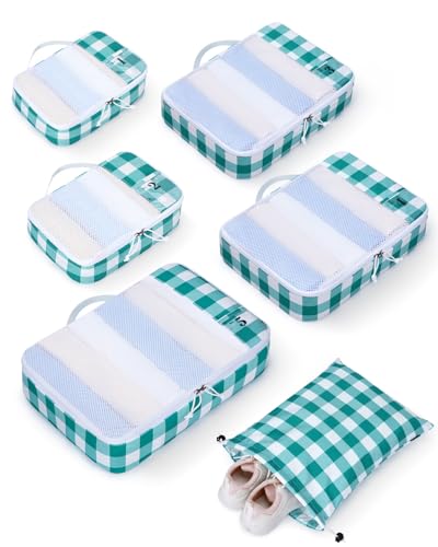 ECOHUB 6 Set Packing Cubes for Travel Durable Suitcase Organizer Bags Set with Personalized Tag Travel Essentials with Shoe Bag Traveling Accessories for Luggage Machine Washable,Turquoise Green - color: Turquoise Green