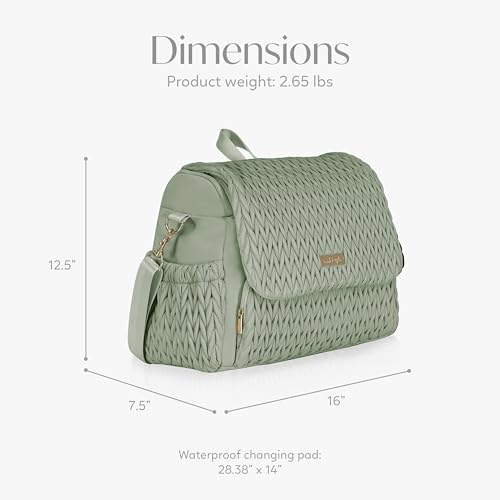 Hannah & Sophia Belle Convertible Baby Diaper Backpack & Bag in Sage Green, Large Size, Dual Sided Water Resistant Changing Mat Included, Detachable Shoulder Straps, Easy To Use - color: Sage Green