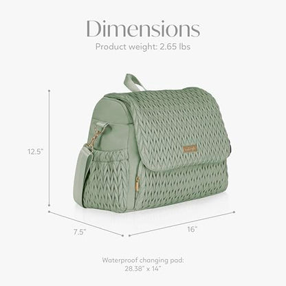 Hannah & Sophia Belle Convertible Baby Diaper Backpack & Bag in Sage Green, Large Size, Dual Sided Water Resistant Changing Mat Included, Detachable Shoulder Straps, Easy To Use - color: Sage Green