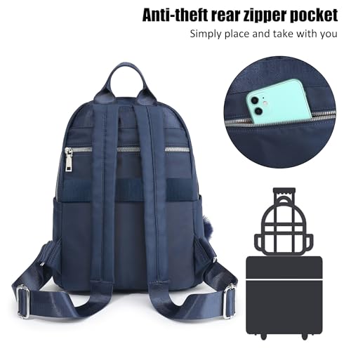 TANTOMI Mini Backpack Purse for Women Lightweight Small Backpack Purse Travel bookbag with Pom - color: Blue