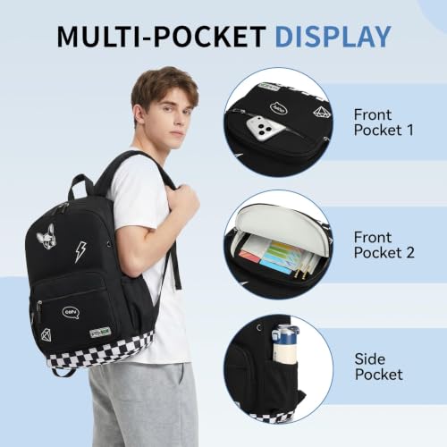 mygreen Embroidered Patch Backpack,15.6 Inch Water Resistant School Daypack - color: Black Patch