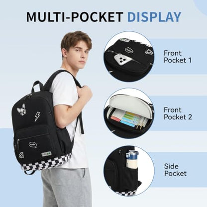 mygreen Embroidered Patch Backpack,15.6 Inch Water Resistant School Daypack - color: Black Patch