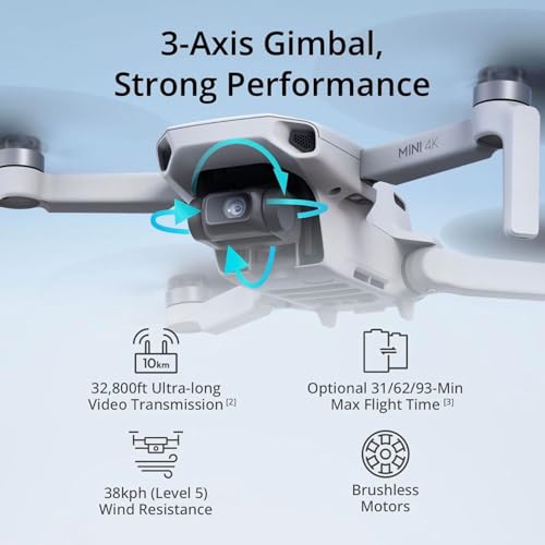 DJI Mini 4K Camera Drone Combo, Drone with 4K UHD Camera for Adults, Under 249 g, 3-Axis Gimbal Stabilization, 10km Video Transmission, Auto Return, 2 Batteries for 62-Min Max Flight Time, QuickShots - style: Mini 4K Camera Drone Combo (62-min)