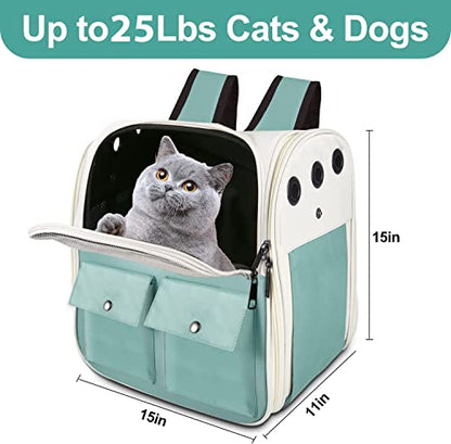 Top tasta Cat Backpack Carrier, Airline Approved, Ventilated Design, Breathable Mesh for Small Cats and Dogs for Hiking and Camping, Carry Up to 15 Pounds (Light Blue) - size: 15.0"L x 11.0"W x 15.0"H - Mesh Blue