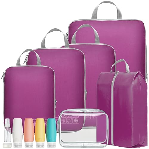 Cambond Compression Packing Cubes for Travel Women - Lightweight Luggage Organizers Bag Packing Cubes for Carry on Suitcases - color: 05 Purple, size: 7 Set