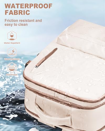 VECAVE 18x14x8 TSA-Approved Personal Item Backpack – Under Seat Carry-On Travel Bag for Women, Fits 15.6" Laptop, with Water Bottle & Shoe Pouch, Airline Travel Backpack Flight approved BeigeBrown - color: H9-beige, size: Large