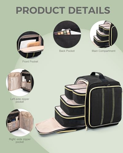 BALULHG Large Travel Makeup Bag - Cosmetic Organizer with 4 Removable transparent Inner Pockets, Multi-functional Toiletry Bag for Accessories & Brushes, Women's Beauty Case,Patent Pending - color: Black