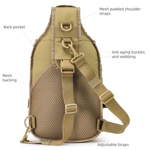 AMHEH 15L 1050D Urban Tactical Sling Bag for Men 12 Inch Laptop, Tan | MOLLE Crossbody One Strap Shoulder Backpack, Everyday Carry, Commuting, Walking, Cycling, Motorcycle Riding, Day Trip, Travel - color: Tan