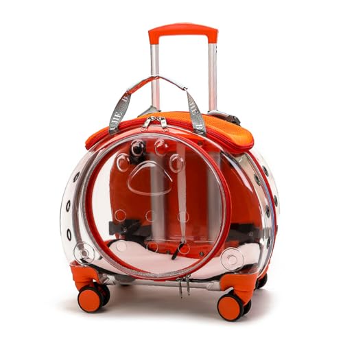 Cat Stroller, Clear Cat Carrier with Ventilation Holes, Silent Wheels, Convenient Portable Cats Dogs Backpack for Travel, Suitable for Cat Within 5kg, Dog Within 4kg Orange - color: Orange